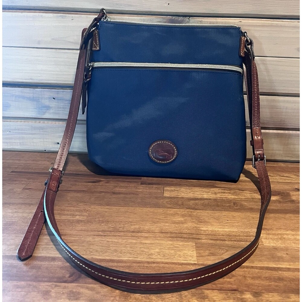 Dooney & Bourke Navy Blue Nylon w/Leather Trim Double Zip Crossbody Bag